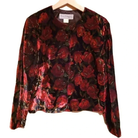 Vintage Norton McNaughton 8 jacket red + black floral velvet‎ dressy whimpsygoth - Picture 1 of 6